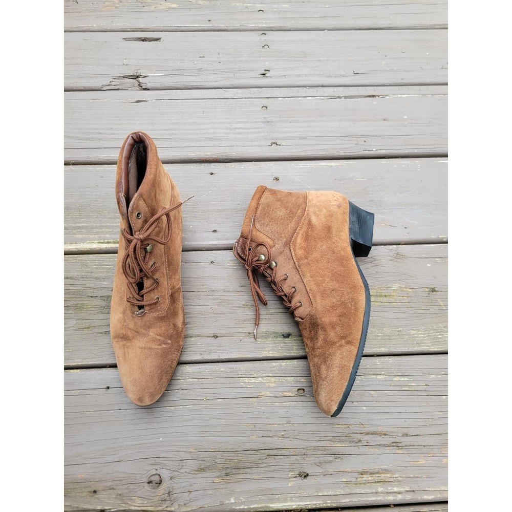 Leather‎ Craft Ankle Boots Brown Suede Lace Up Victorian Academia Size 9M